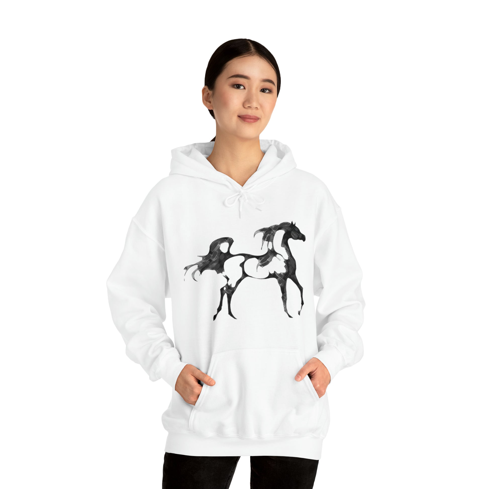 Unisex Heavy Blend™ Hooded Sweatshirt Arabian Horse front Print - AdeleEmbroidery