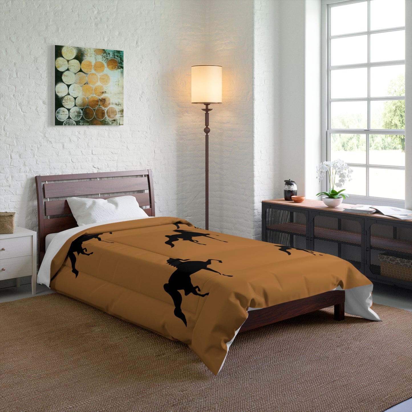 Comforter Tan/Brown with Saddlebred Print - AdeleEmbroidery