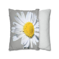 Spun Polyester Square Pillow Case Light Grey with White Daisy - AdeleEmbroidery