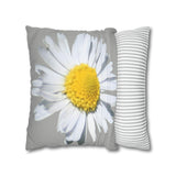 Spun Polyester Square Pillow Case Light Grey with White Daisy - AdeleEmbroidery