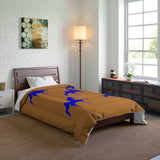 Comforter Tan/Brown with  Blue Saddlebred Print - AdeleEmbroidery