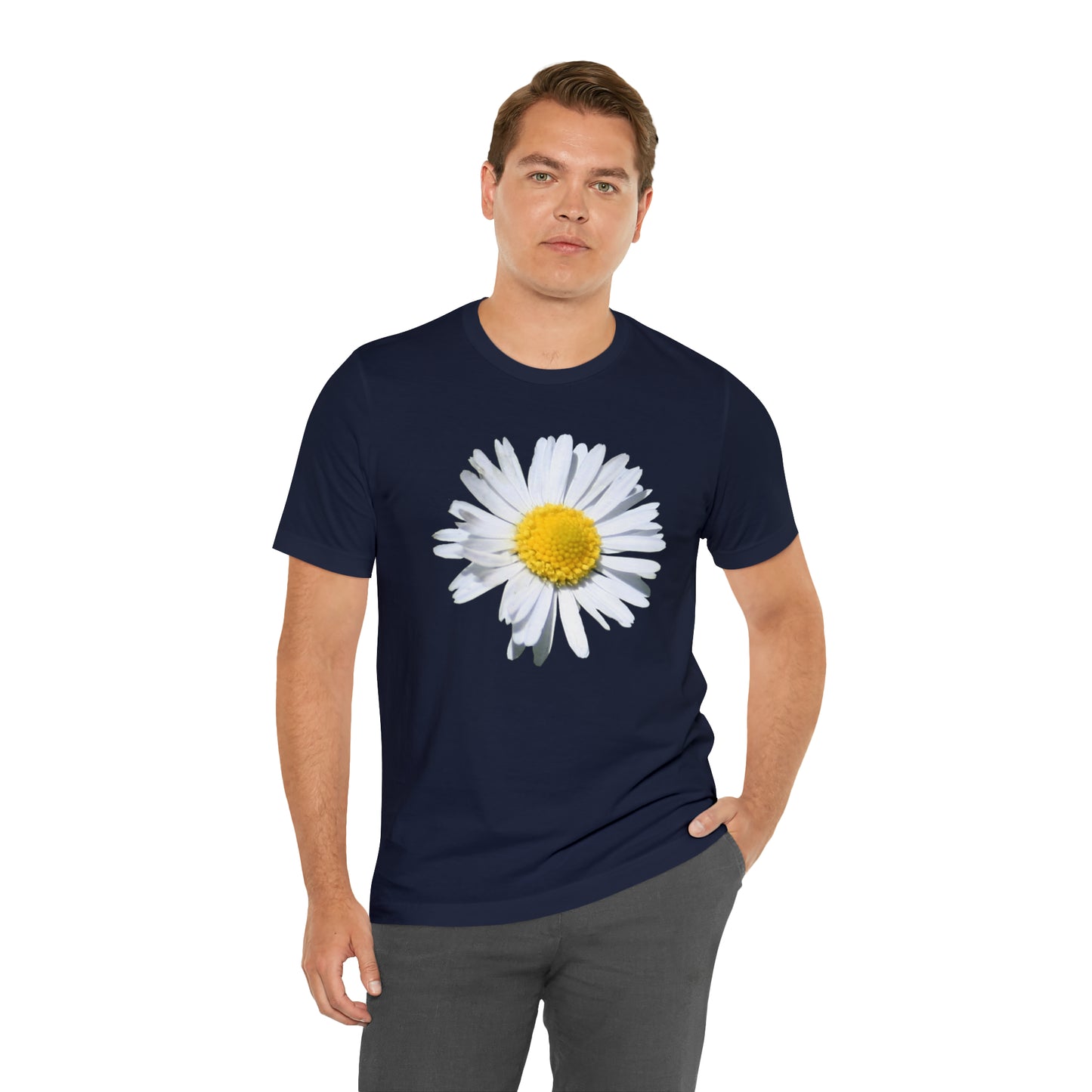 Unisex Jersey Short Sleeve Tee with White Daisy Print