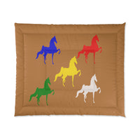 Comforter Tan with Multi-Color Saddlebred Print - AdeleEmbroidery