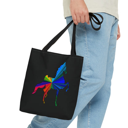 Saddlebred Multi Color Print Black Tote Bag - AdeleEmbroidery