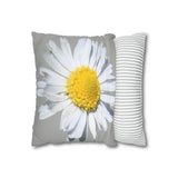 Spun Polyester Square Pillow Case Light Grey with White Daisy - AdeleEmbroidery