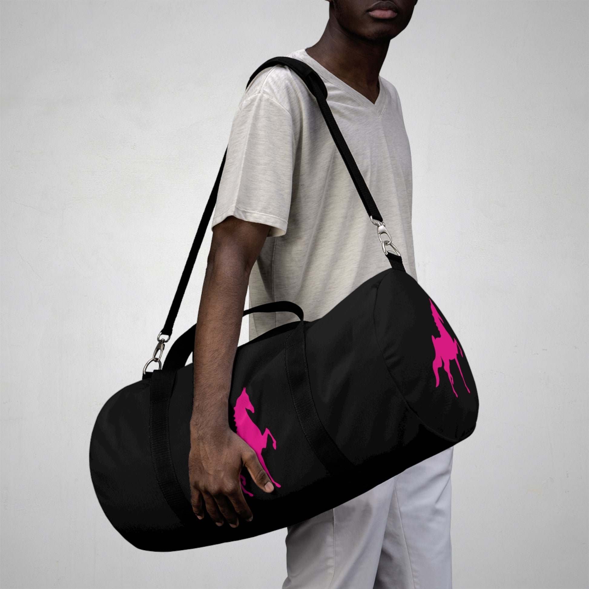 Saddlebred Print Black/Pink  Duffel Bag - AdeleEmbroidery