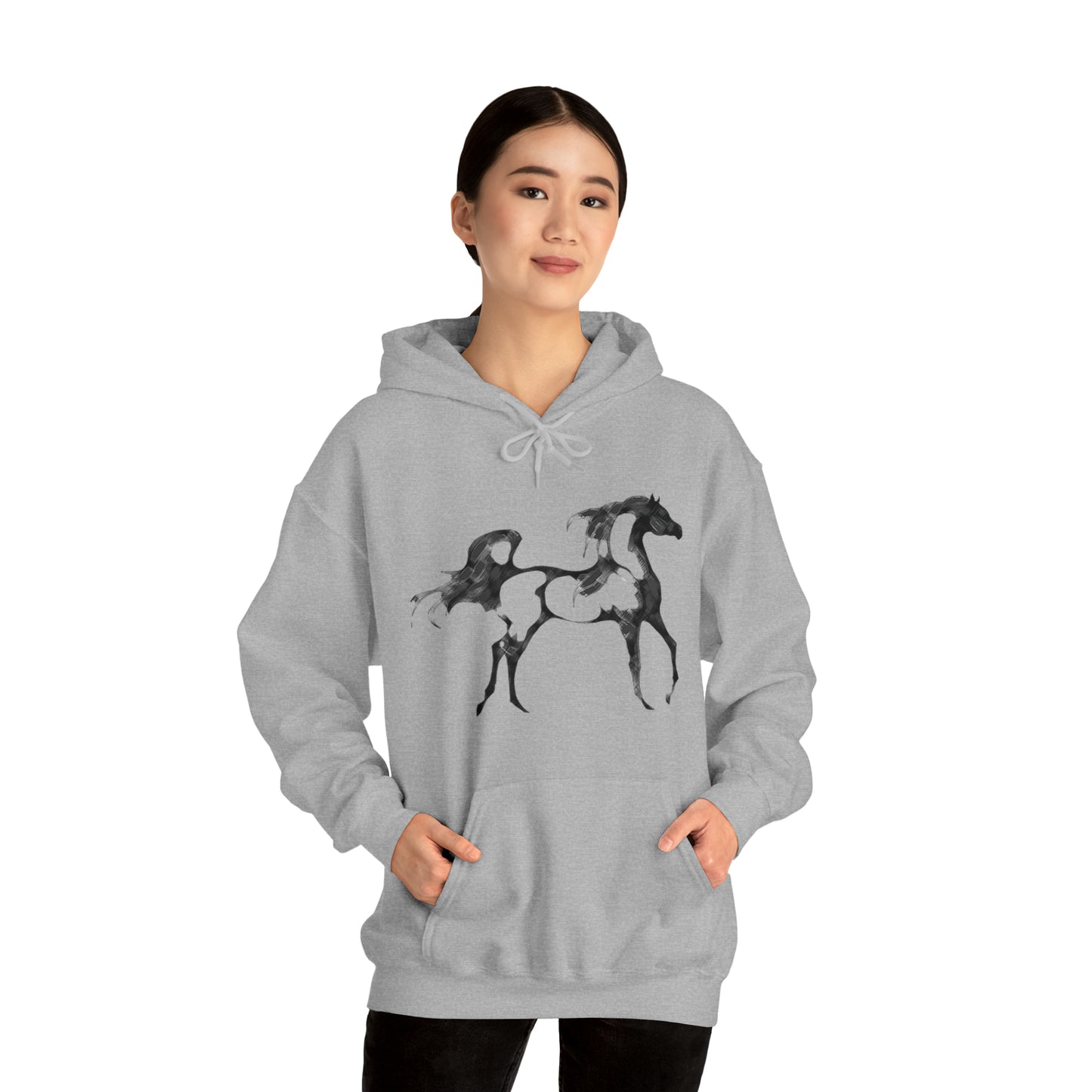 Unisex Heavy Blend™ Hooded Sweatshirt Arabian Horse front Print - AdeleEmbroidery