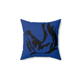 Spun Polyester Square Pillow Blue with Black Horse Head Print - AdeleEmbroidery