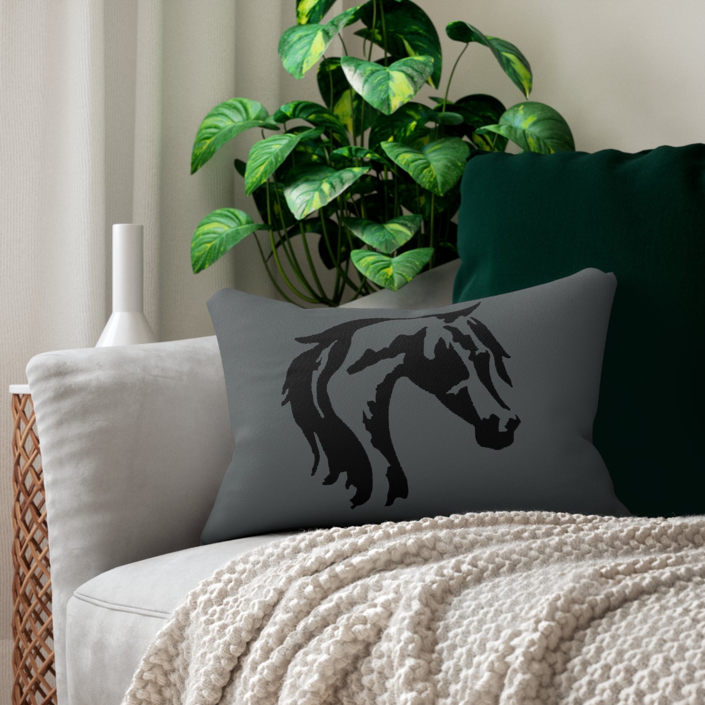 Arabian Horse Print Spun Polyester Lumbar Pillow - AdeleEmbroidery