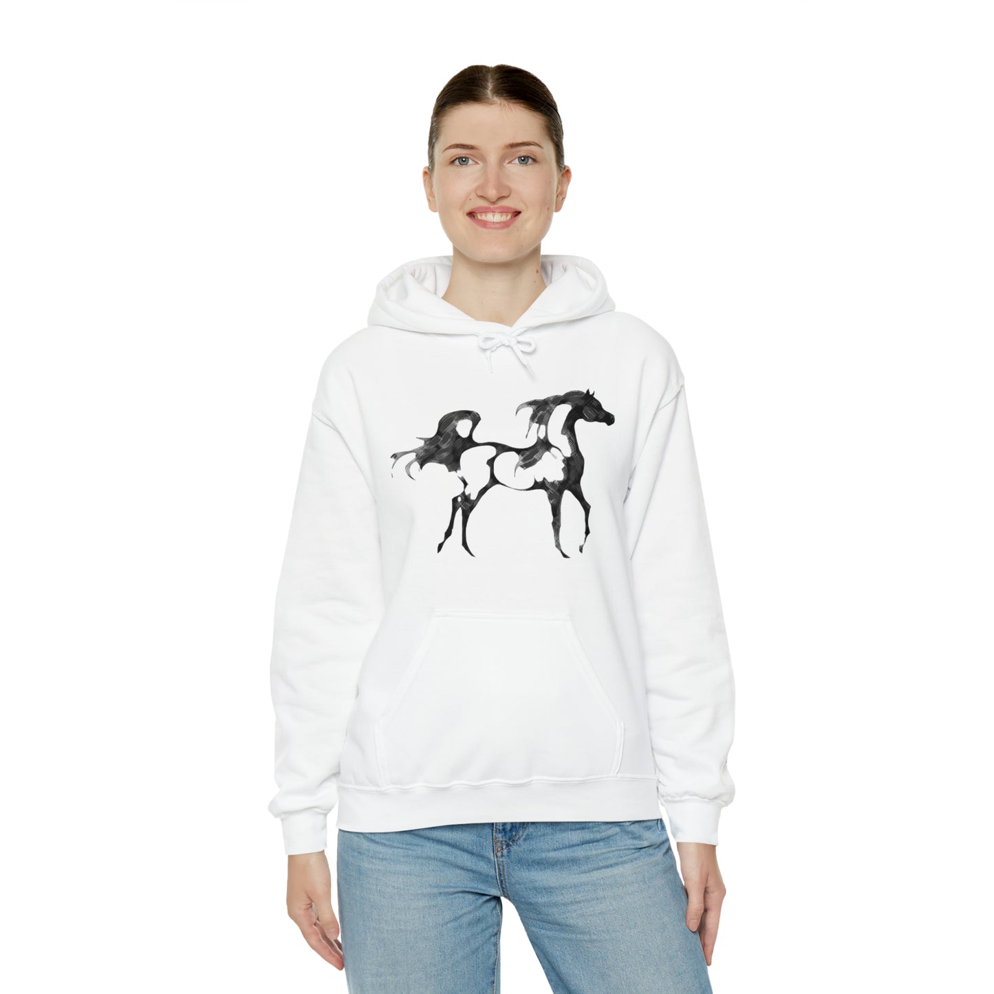 Unisex Heavy Blend™ Hooded Sweatshirt Arabian Horse front Print - AdeleEmbroidery