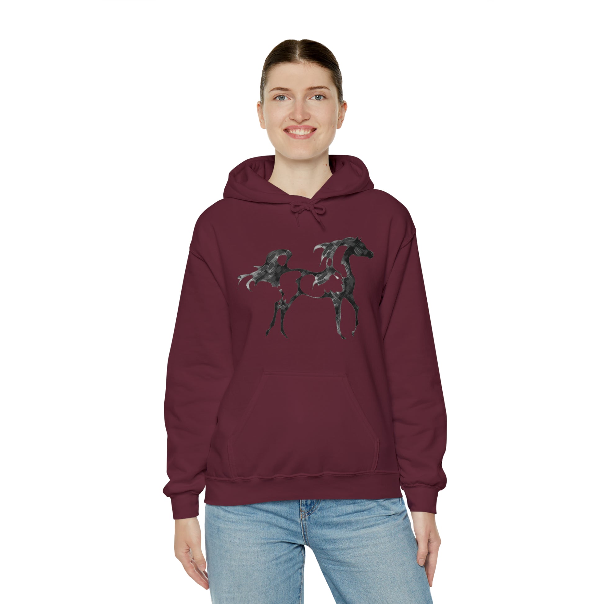 Unisex Heavy Blend™ Hooded Sweatshirt Arabian Horse front Print - AdeleEmbroidery