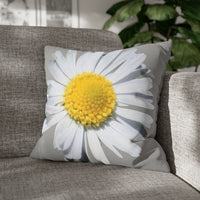 Spun Polyester Square Pillow Case Light Grey with White Daisy - AdeleEmbroidery