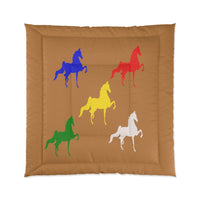 Comforter Tan with Multi-Color Saddlebred Print - AdeleEmbroidery