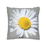 Spun Polyester Square Pillow Case Light Grey with White Daisy - AdeleEmbroidery