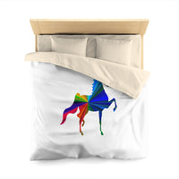 Microfiber Duvet Cover MultiColor Saddlebred Print White (Base Cream) - AdeleEmbroidery