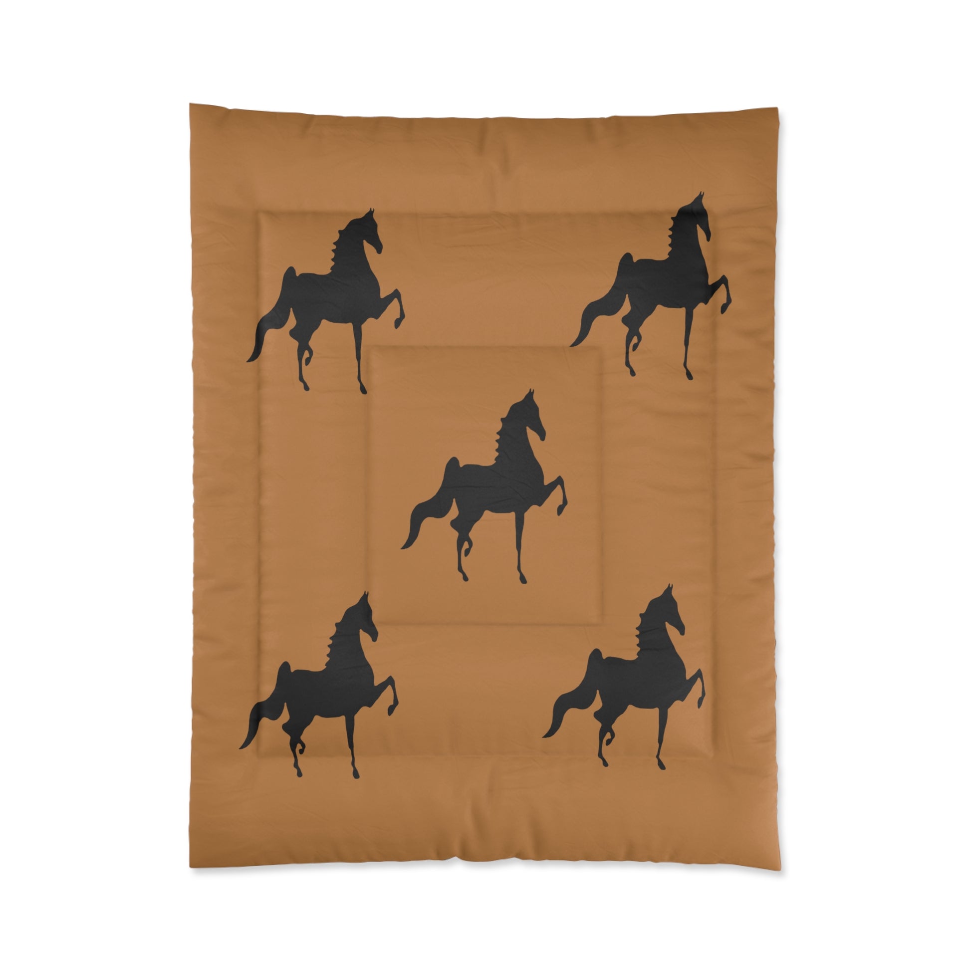 Comforter Tan/Brown with Saddlebred Print - AdeleEmbroidery