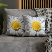 Spun Polyester Square Pillow Case Light Grey with White Daisy - AdeleEmbroidery