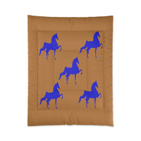 Comforter Tan/Brown with  Blue Saddlebred Print - AdeleEmbroidery