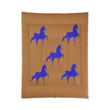 Comforter Tan/Brown with  Blue Saddlebred Print - AdeleEmbroidery