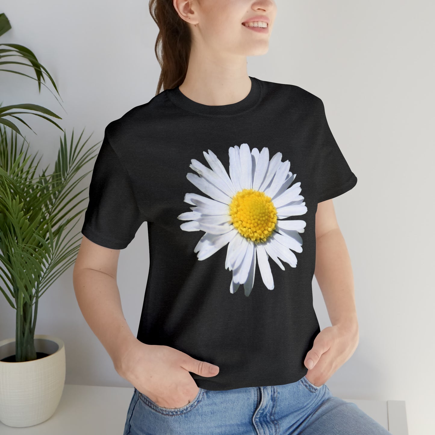 Unisex Jersey Short Sleeve Tee with White Daisy Print