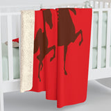Sherpa Fleece Blanket Red with Saddlebred Print - AdeleEmbroidery