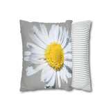 Spun Polyester Square Pillow Case Light Grey with White Daisy - AdeleEmbroidery