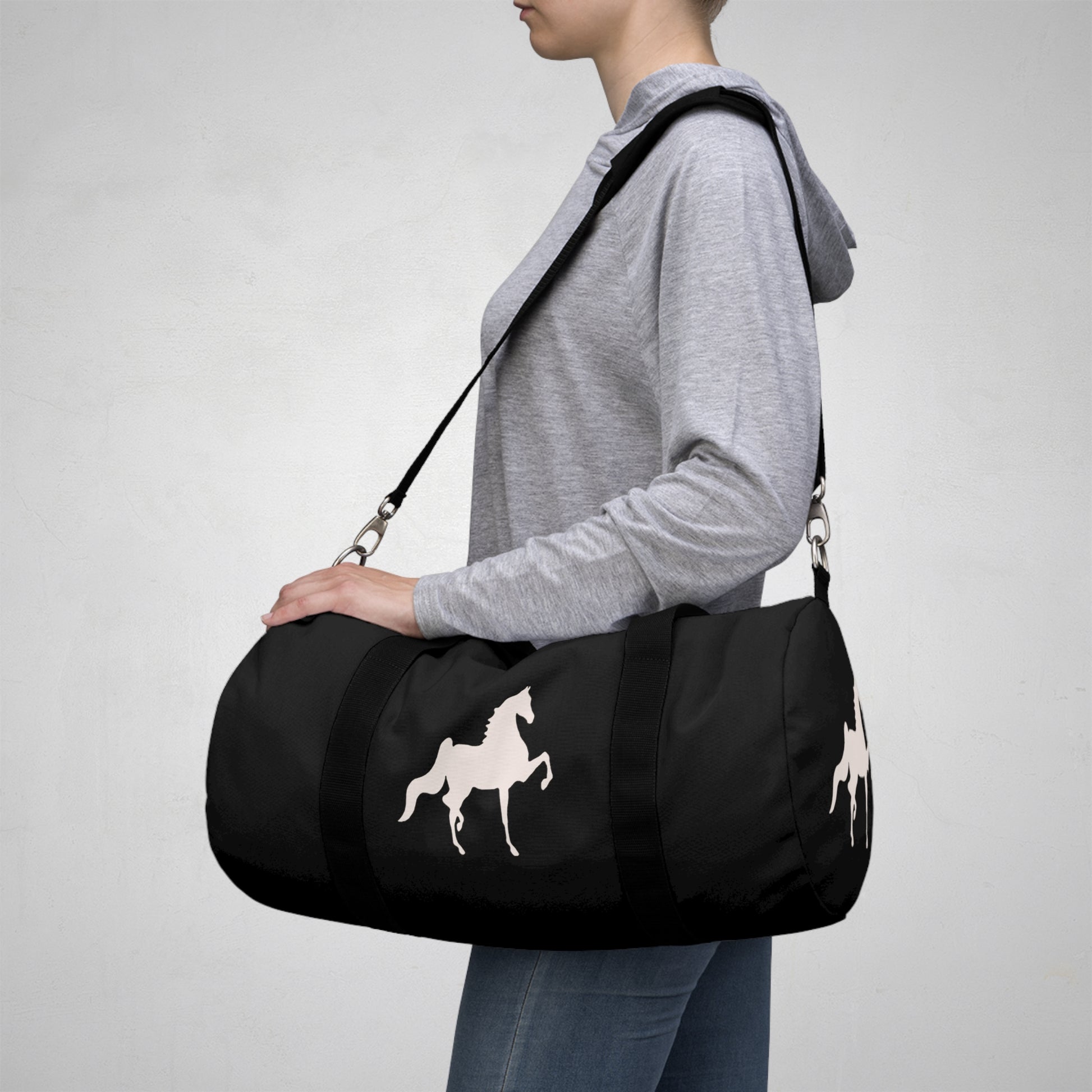 Saddlebred Print Black Duffel Bag - AdeleEmbroidery