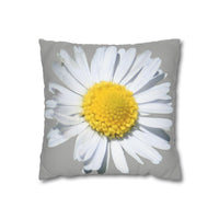 Spun Polyester Square Pillow Case Light Grey with White Daisy - AdeleEmbroidery