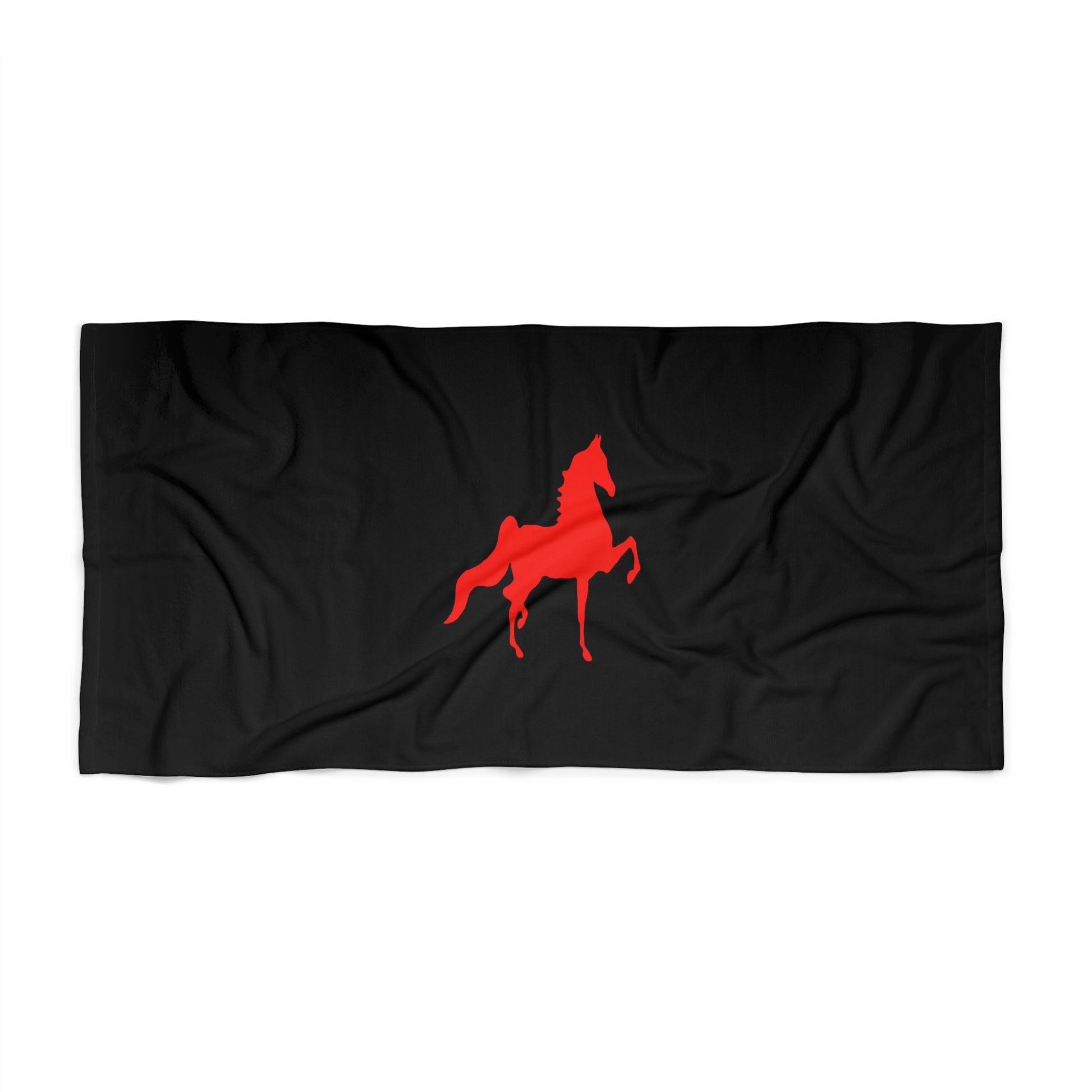 Beach Towel Black with Red Saddlebred Print - AdeleEmbroidery