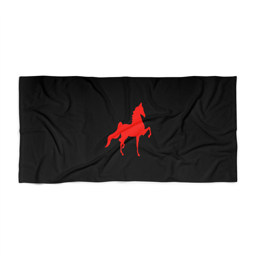 Beach Towel Black with Red Saddlebred Print - AdeleEmbroidery