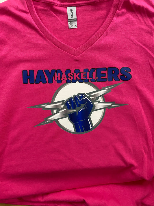 Football Haymaker Ladies V Neck T-Shirt - AdeleEmbroidery