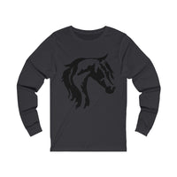 Jersey Long Sleeve Tee with Horse Head Print - AdeleEmbroidery