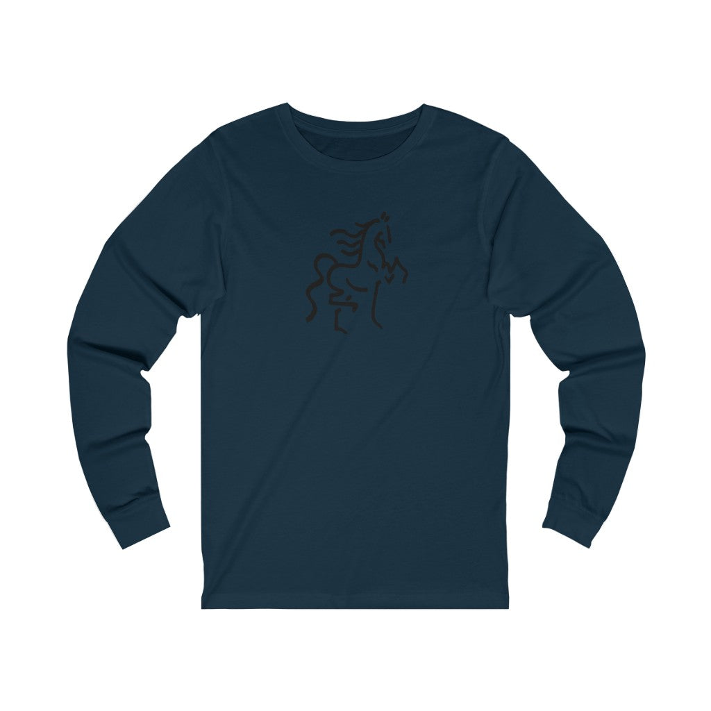 Unisex Jersey Long Sleeve Tee with Horse Print - AdeleEmbroidery