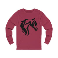 Jersey Long Sleeve Tee with Horse Head Print - AdeleEmbroidery