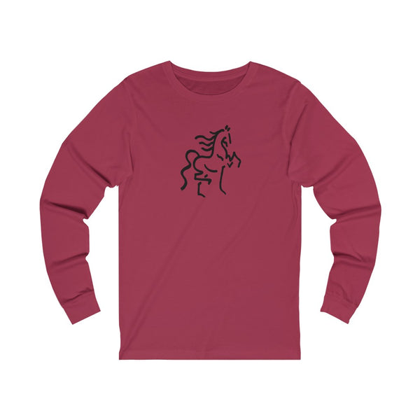 Unisex Jersey Long Sleeve Tee with Horse Print - AdeleEmbroidery