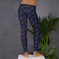 Leggings Navy with Brown Printed Saddlebreds - AdeleEmbroidery