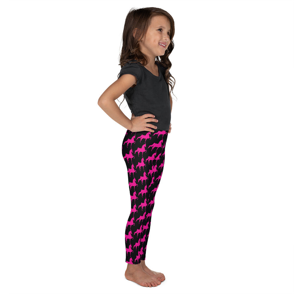 Kid's Leggings Black with Pink Saddlebred Print - AdeleEmbroidery