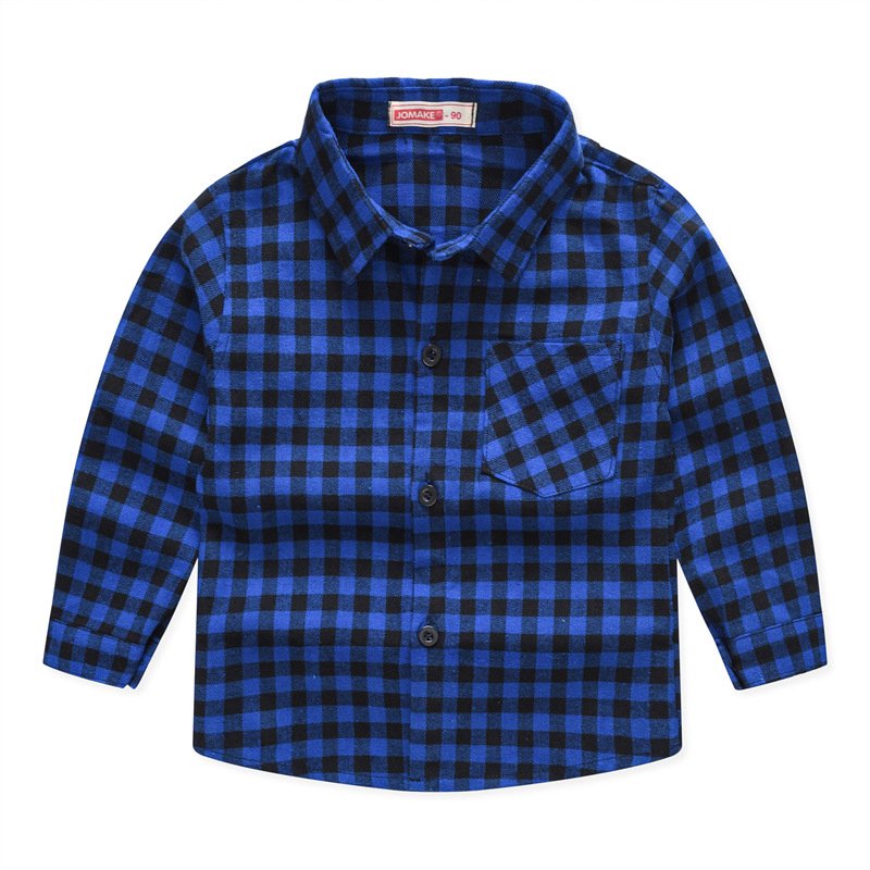 Boys Long Sleeve Classic Plaid Lapel Shirts - AdeleEmbroidery