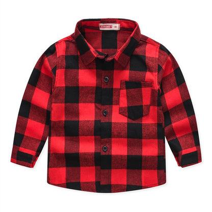 Boys Long Sleeve Classic Plaid Lapel Shirts - AdeleEmbroidery