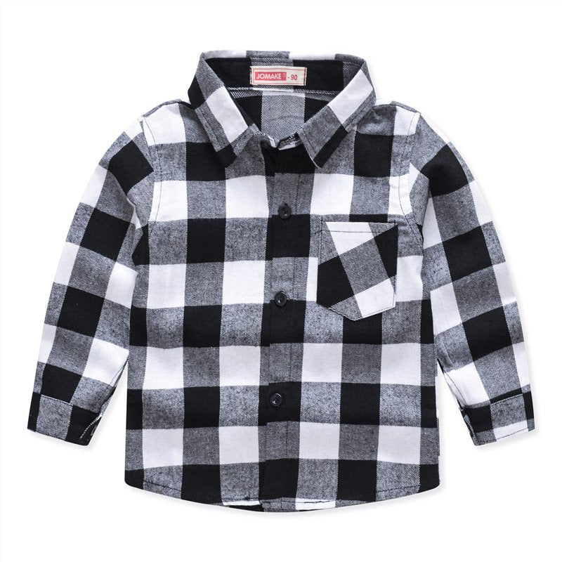 Boys Long Sleeve Classic Plaid Lapel Shirts - AdeleEmbroidery