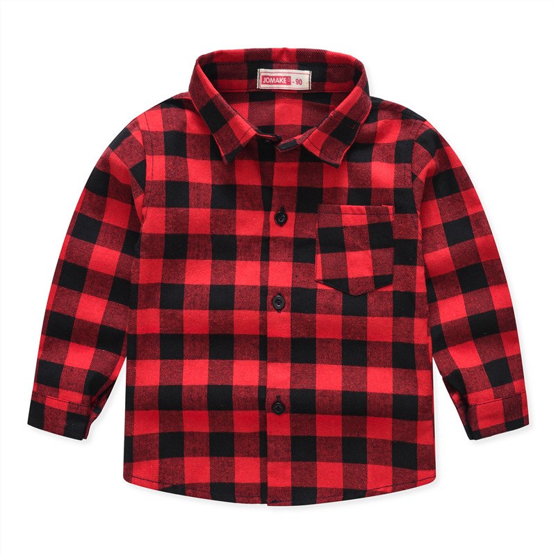 Boys Long Sleeve Classic Plaid Lapel Shirts - AdeleEmbroidery