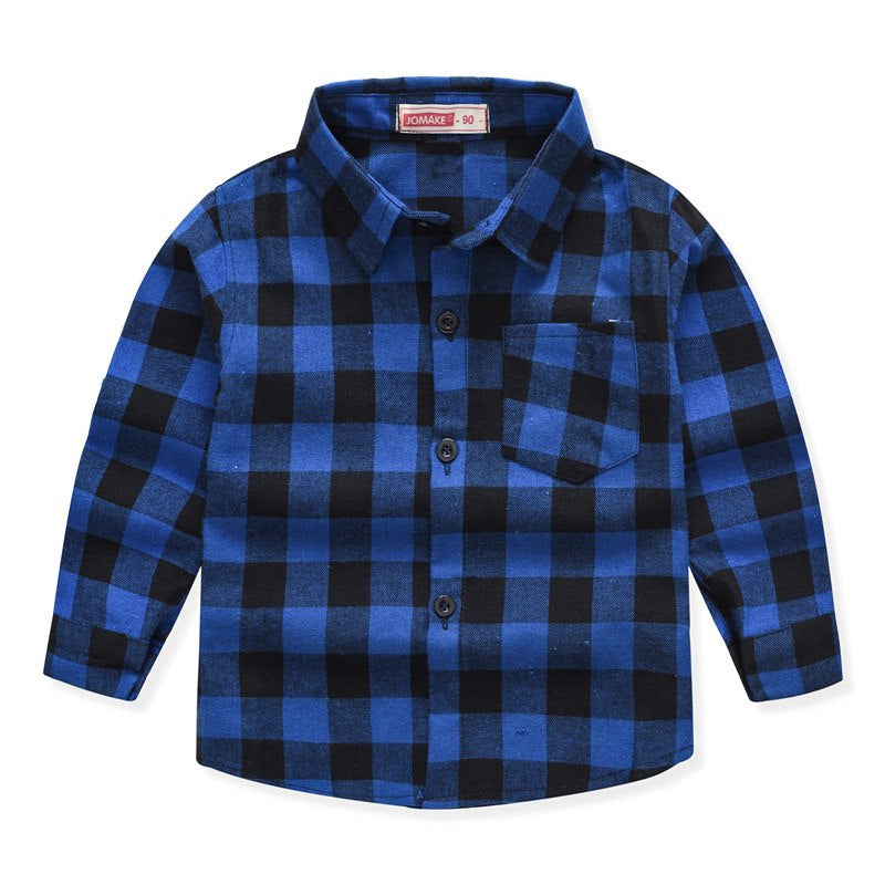 Boys Long Sleeve Classic Plaid Lapel Shirts - AdeleEmbroidery