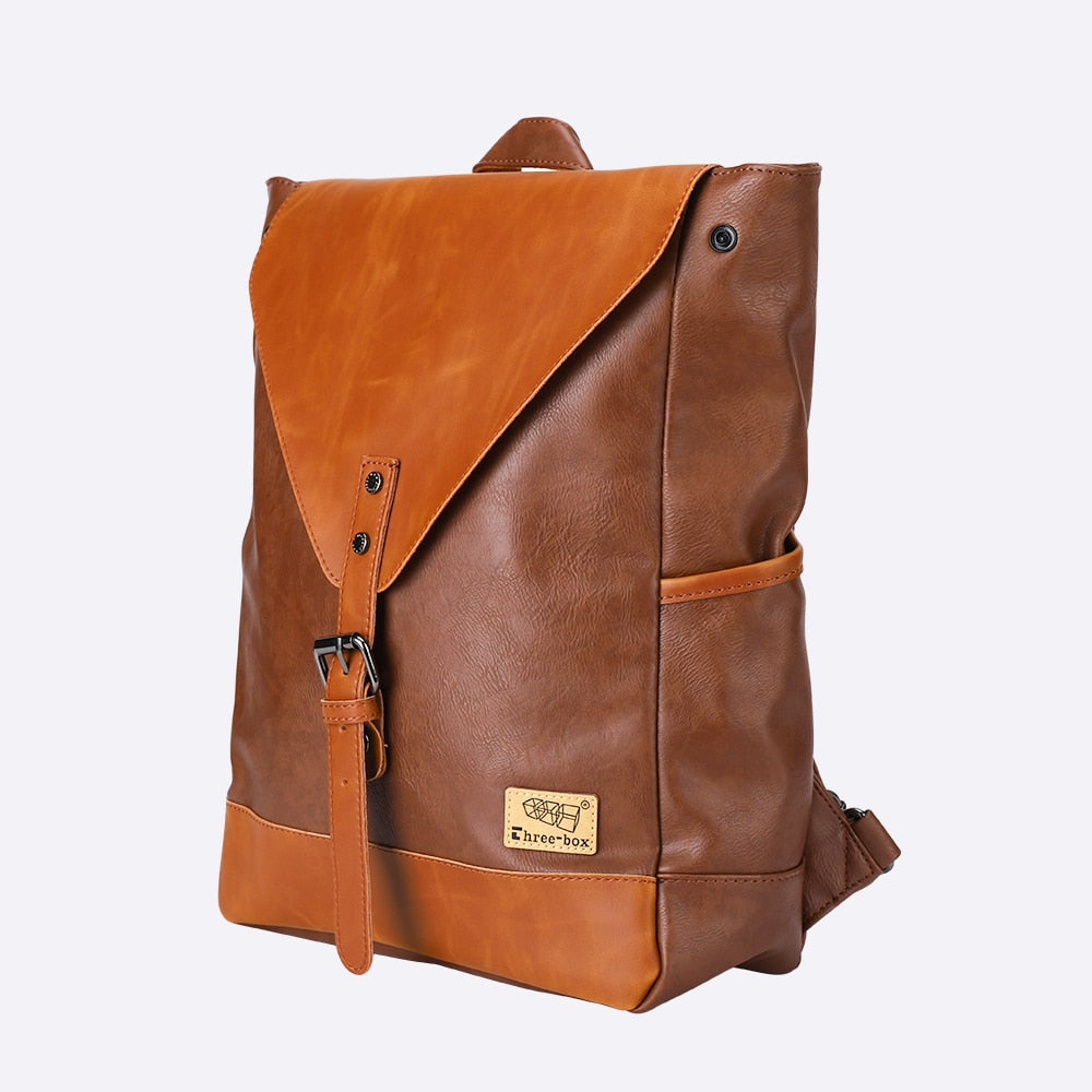 Faux Leather Tan Buckle Front Backpack - AdeleEmbroidery