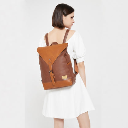 Faux Leather Tan Buckle Front Backpack - AdeleEmbroidery